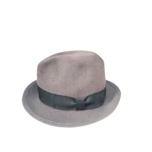 Vintage USA Made Wool Fedora Hat Gray Black Band Medium